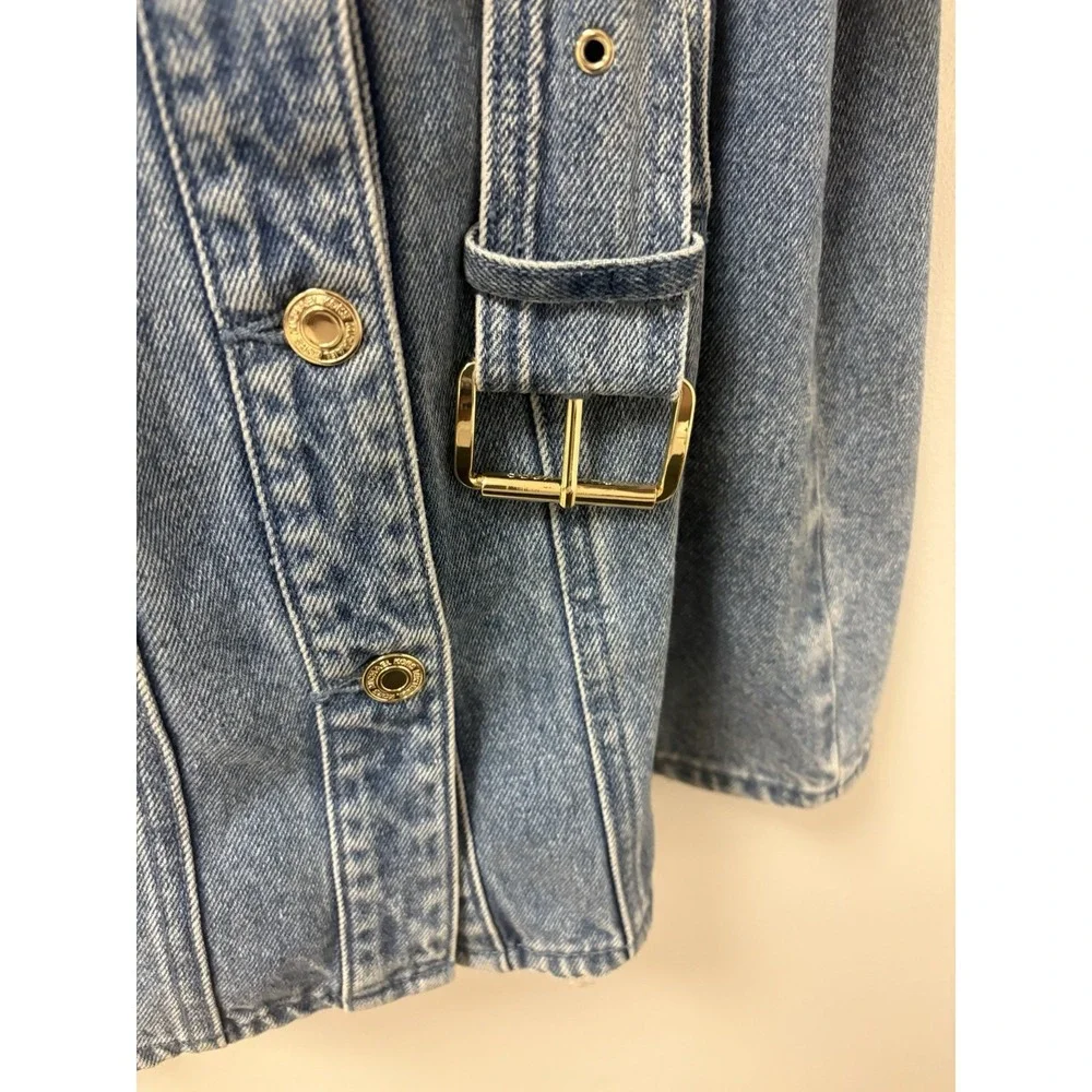 Michael Kors Denim Chain Link Collared Neck Sleeveless Belted Shirt Dress Sz 2